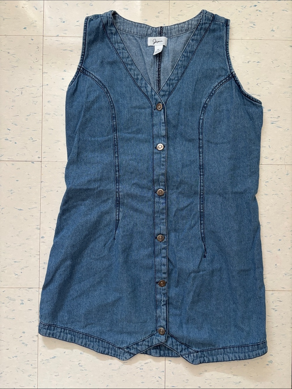 Japna Light Blue Denim V-Neck Button Front Top 100% Cotton